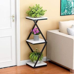Support à plantes géométrique moderne à 3 niveaux avec étagères carrées, structure métallique, support d'angle intérieur/extérieur pour plantes, fleurs, pots - Product Image 1