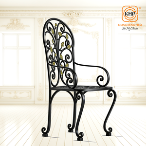 Silla de Jardín de Hierro Forjado Europeo, Forjada a Mano, Ecológica, con Recubrimiento en Polvo, Diseño Floral de Hojas, Proveedor de Muebles de Patio para Exteriores - Product Image 2