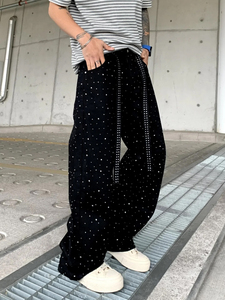 Trsousers Sweat à capuche et jean ample style baggy, décoré de strass, confortable, style américain, tendance urbaine, de marque - Product Image 3