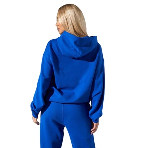 Sweat à capuche surdimensionné pour femme, 65% coton, 35% polyester, bleu cobalt, avec poignets côtelés, fabrication OEM - Product Image 3