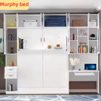 Lit mural intégré moderne avec armoire, bureau et bibliothèque sur mesure pour petits appartements, lit Murphy pliant dissimulé avec canapé