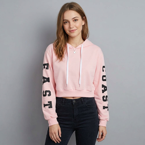 <b>Pink</b> Cropped <b>Hoodie</b> Women's Long Sleeve Letter Print Windproof Sweatshirt Winter Autumn Casual Wear Made in Bangladesh - Product Image 6