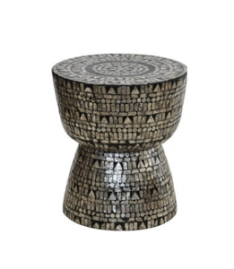 Luxury Mother of Pearl Inlay <b>Stool</b> / Side <b>Table</b> – Round Shell Mosaic Accent <b>Table</b>, Handmade Coastal Home Decor Made in Vietnam - Product Image 2