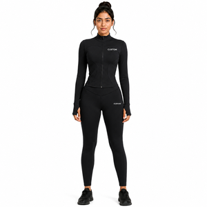 Conjunto de Yoga Moderno para Mujer, Chaqueta Negra con Cierre, Leggings de Cintura Alta, Dos Piezas, Ropa Deportiva, Ropa de Entrenamiento, Proveedor OEM Personalizado - Product Image 1