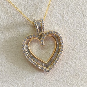 Women's Trendy Baguette Cut Natural White Channel Set Heart Pendant Necklace 925 Sterling Silver Rhodium Plated <b>Rope</b> <b>Chain</b> 1.62 - Product Image 4