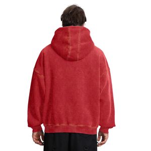 Sweat-shirt à capuche zippé surdimensionné pour homme en polaire rouge, couleur unie, tricoté, coupe classique, pour l'automne – Collection Homme : Sweats à capuche et sweats - Product Image 5