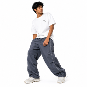 Pantalones anchos tejidos para hombre al por mayor, cintura elástica, ribete lateral reflectante, dobladillo ajustable, pantalones casuales de moda, ropa urbana personalizada - Product Image 2