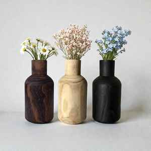 Vases en bois faits à la main, minimalistes, rustiques, uniques, en bambou, écologiques, décoratifs, style Wabi Sabi Japandi, noyer, charbon de bois, pour le sol - Product Image 1