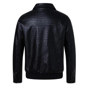 Veste en cuir PU pour homme, style motard, col rabattu, fermeture éclair, motif crocodile embossé, vêtement d'automne - Product Image 3