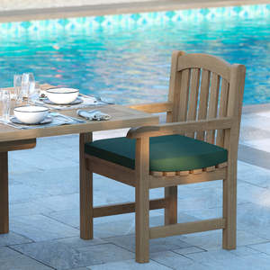 Chaise de salle à manger d'extérieur moderne en teck de qualité commerciale avec dossier, résistante aux intempéries, pour terrasse et hôtellerie - Product Image 2