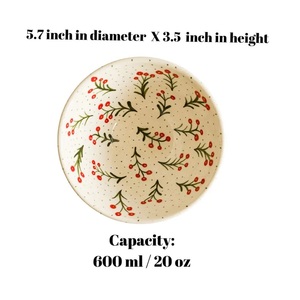 Bol à soupe décoratif en céramique avec motif botanique de baies, base surélevée et style farmhouse moderne pour la table - Product Image 6