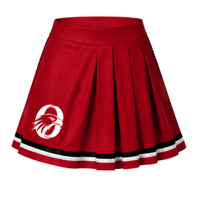 Jupe de cheerleading plissée rouge avec bordure rayée blanche et noire, uniforme de performance athlétique pour femmes et filles, tenue d'équipe - Product Image 1