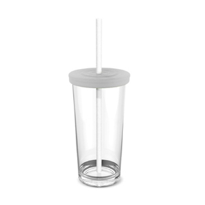 Highball Ice Cold <b>Cup</b> 500ml Silicone Lid Clear Plastic Tumbler with Straw <b>Reusable</b> Classic Design Unisex for Office and Home - Product Image 2