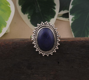 Anillo de Plata de Ley 925 Vintage con Engaste de Bisel para Mujer, Piedra Preciosa de Lapislázuli Natural, Corte Brillante, Hecho a Mano, Estilo Bohemio Clásico para Bodas y Fiestas - Product Image 3
