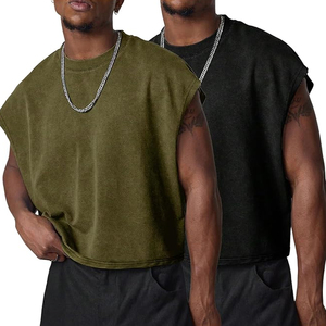Vintage Snow Wash Breathable Embroidery Casual Knitted Tank <b>Top</b> Private Label Heavyweight 100% Cotton Muscle Tee Retro <b>Aesthetic</b> - Product Image 4