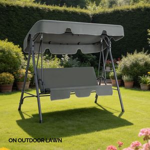 Set Altalena in Ferro con Capacità 250kg, 68*43*60 Pollici, Tessuto Oxford Grigio Scuro, Stile KD con Tettuccio e Cuscino per Patio - Product Image 6