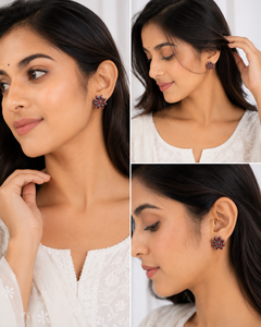 Vintage Jade Flower <b>Stud</b> <b>Earrings</b> Women | <b>Silver</b> Plated Brass Floral Statement <b>Earrings</b> | Marquise Petal Boho Jewelry Direct - Product Image 6