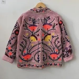 Produit phare en gros : Veste en velours brodée Suzani pour femme, manteau court d'hiver, veste bomber bohème boutonnée, prix d'usine - Product Image 4