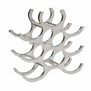 Recycled Aluminum Wine Bottle Rack | Modern 9 Bottle Metal Wine Holder Display Stand for Home <b>Bar</b> Kitchen Countertop Decor <b>Shelf</b> - Product Image 2