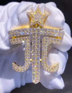 Men's JTC Name Star Bail Classic Cross Pendant Hip Hop Pendant Iced Out Custom Name Latter Pendant Two Tone Rapper Bling Pendant - Product Image 5
