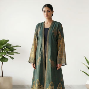 Abaya Ligera Premium con Estampado a Cuadros para Mujer, Estilo Árabe con Frente Abierto, Cárdigan Largo, Ropa Islámica Modesta - Product Image 3