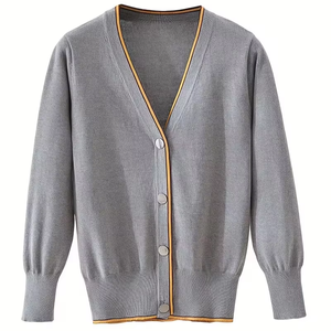 Cardigan Sweater for Autumn And Winter Featuring a Collegiate Style Lightweight Outerwear Gray School Uniform Knit Top Kids' - Product Image 1