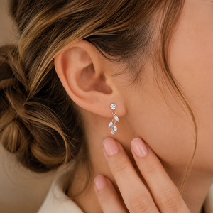 Marquise Cut Diamond <b>Dangle</b> <b>Earrings</b> Plated Rose Gold Nature Inspired Jewelry Round Shape Moissanite Engagement Party - Product Image 5