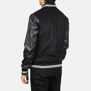 Chaqueta Bomber Casual Ecológica Negra para Hombre, Transpirable, Estilo Urbano, Mangas de Poliéster/Nailon, Cuello Alto de Tela de Lana - Product Image 2