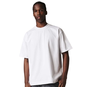 T-shirt blanc pour homme, super lourd, en coton, coupe oversize, manches courtes, col rond, minimaliste, uni, OEM - Product Image 5