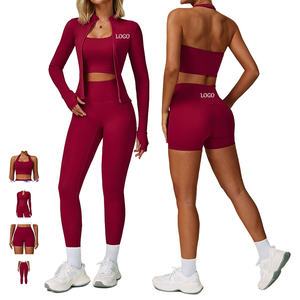Conjunto Deportivo de Secado Rápido con Cierre, Leggings Casuales para Mujer y Sujetador Deportivo, Conjunto de Yoga de Tres Piezas para Ciclismo, Running y Deportes al Aire Libre - Product Image 5