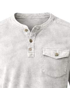 Custom <b>Mens</b> Acid Wash <b>Henley</b> Long Sleeve Sweatshirt Light Grey Casual Button Neck Pocket Style Winter Wear Cotton Slim Fit <b>Top</b> - Product Image 5