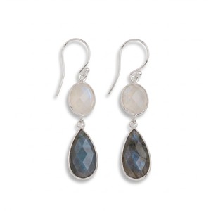 Pendientes colgantes de labradorita y piedra lunar arcoíris, plata de ley 925, piedras preciosas facetadas, pendientes colgantes hechos a mano, regalo para mujer - Product Image 1