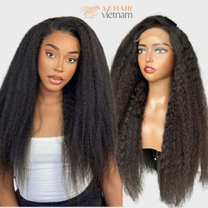 Perruque Crépus Droite Vietnamien Vrais Extensions de Cheveux Humains Non Traité Dentelle Frontale Fermeture Sans Colle - Product Image 1