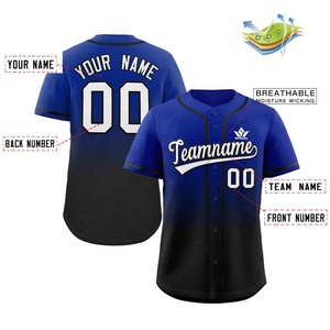 Maillot de baseball personnalisé bleu-noir dégradé en polyester/coton, nom de l'équipe 00, sublimation frontale, respirant, coupe classique pour homme - Product Image 1