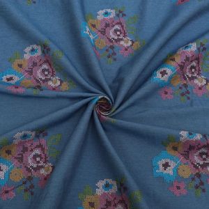 Tissu denim brodé avec des tissus brodés en coton, tissu à paillettes pour les marques de mode, fabricants de vêtements, export, fourniture OEM - Product Image 4
