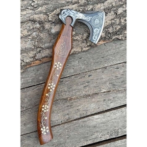 High Quality Industrial Stainless Steel Damascus Flat Backed Handmade OBM ZA DAMASCUS MAKERS Pizza Cutter <b>Axe</b> Head Rose <b>Wood</b> - Product Image 4