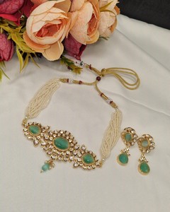 Traditional Gold Plated Kundan Choker Necklace <b>Pearl</b> Work Necklace <b>Set</b> For Every Function Occasion For Womens And Girls Wholsale - Product Image 1