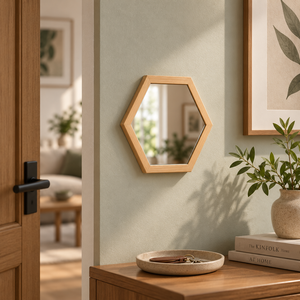 Modern Pine Wood Hexagon Wall Mirror DIY Eco-Friendly Frame Mini Accent <b>Decor</b> for Bedroom Living Room <b>Bathroom</b> Home Wall <b>Decor</b> - Product Image 1