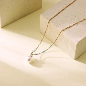 สร้อยคอรูปทรงเรขาคณิตสำหรับผู้หญิง ทำจากสแตนเลส 304 ชุบทองคำแท้ 18K ประดับมุก - Product Image 2