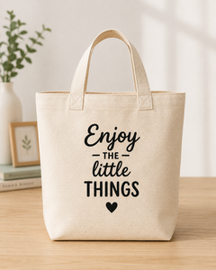 Bolsa de Lona 'Disfruta de las Pequeñas Cosas' Beige Unisex con Asa Corta, Frase Inspiradora, Abertura Superior, para Viajes y Compras de Verano - Product Image 6