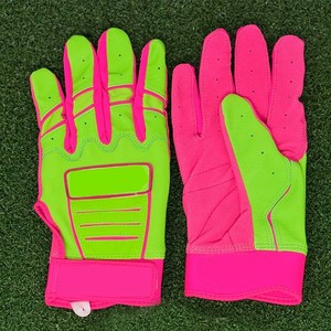 Gants de frappe de baseball en cuir Cabretta de qualité supérieure, vert et rose, adhérence professionnelle, tailles adultes et jeunes, vente en gros USA Europe, haut de gamme - Product Image 1