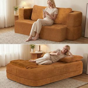 Divano Letto Convertibile Scott in Tessuto, Misura Queen, Modulare con Braccioli Alti e Dritti, Coperta Inclusa per Soggiorno e Camera da Letto - Product Image 1