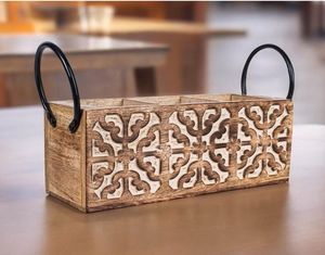 Porte-couverts en bois de qualité supérieure, organisateur artisanal de haute qualité pour comptoir de cuisine, table à manger, rangement et vaisselle - Product Image 1
