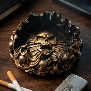 Cenicero tradicional de latón antiguo con grabado de patrón de cuentas ornamentales, disponible a precios de mayorista. - Product Image 6