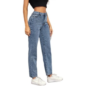 Jeans Azules de Hombre de Cintura Alta y Corte Recto, Estilo Casual de Algodón Lavado a la Piedra, Cierre de Botones, Tejido de Peso Medio, para Primavera - Product Image 2