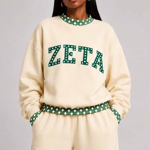Zeta OEM <b>Mock</b> <b>Neck</b> Cotton Fleece Sweatshirt Women Men Ladies Unisex Polka Dot Gingham Patch Boutique College Pullover - Product Image 5