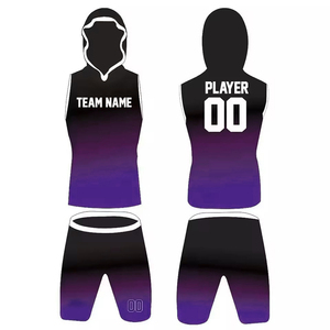 Custom Sublimated Black Purple Gradient Hooded Tank Top Shorts Set Basketball Uniform <b>Player</b> 00 OEM Service - Product Image 1