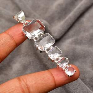 Colgante de plata de ley con topacio blanco hecho a mano, piedra natural transparente, joyería, collar para mujer, regalo para ella - Product Image 4