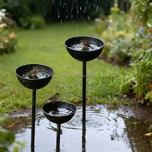 Bain d'oiseaux en métal pour jardin, au design élégant, construction durable, bassin d'eau attirant les oiseaux - Product Image 2