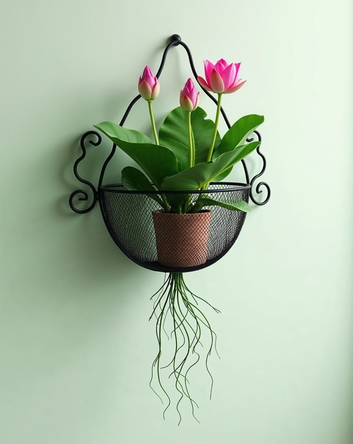 Modern Ornate Curled Arch Frame Cast Iron Flower Pot Mesh Bowl Powder Coated Black Durable Outdoor/Indoor Home Garden Decor WB